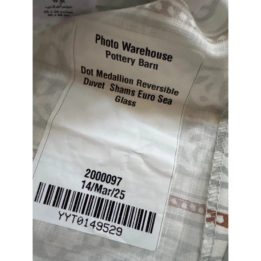Pottery Barn Dot Medallion Reversible Euro Sham Sea Glass Cotton 26x26